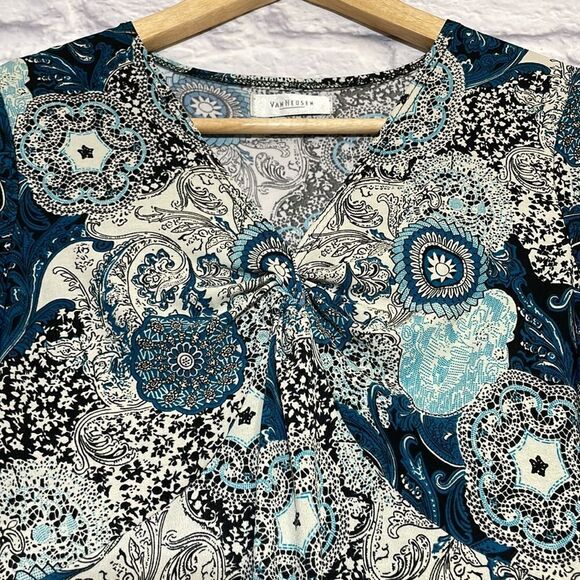 Van Heusen Short Sleeve Paisley Print Knotted Neckline Top - Picture 4 of 9